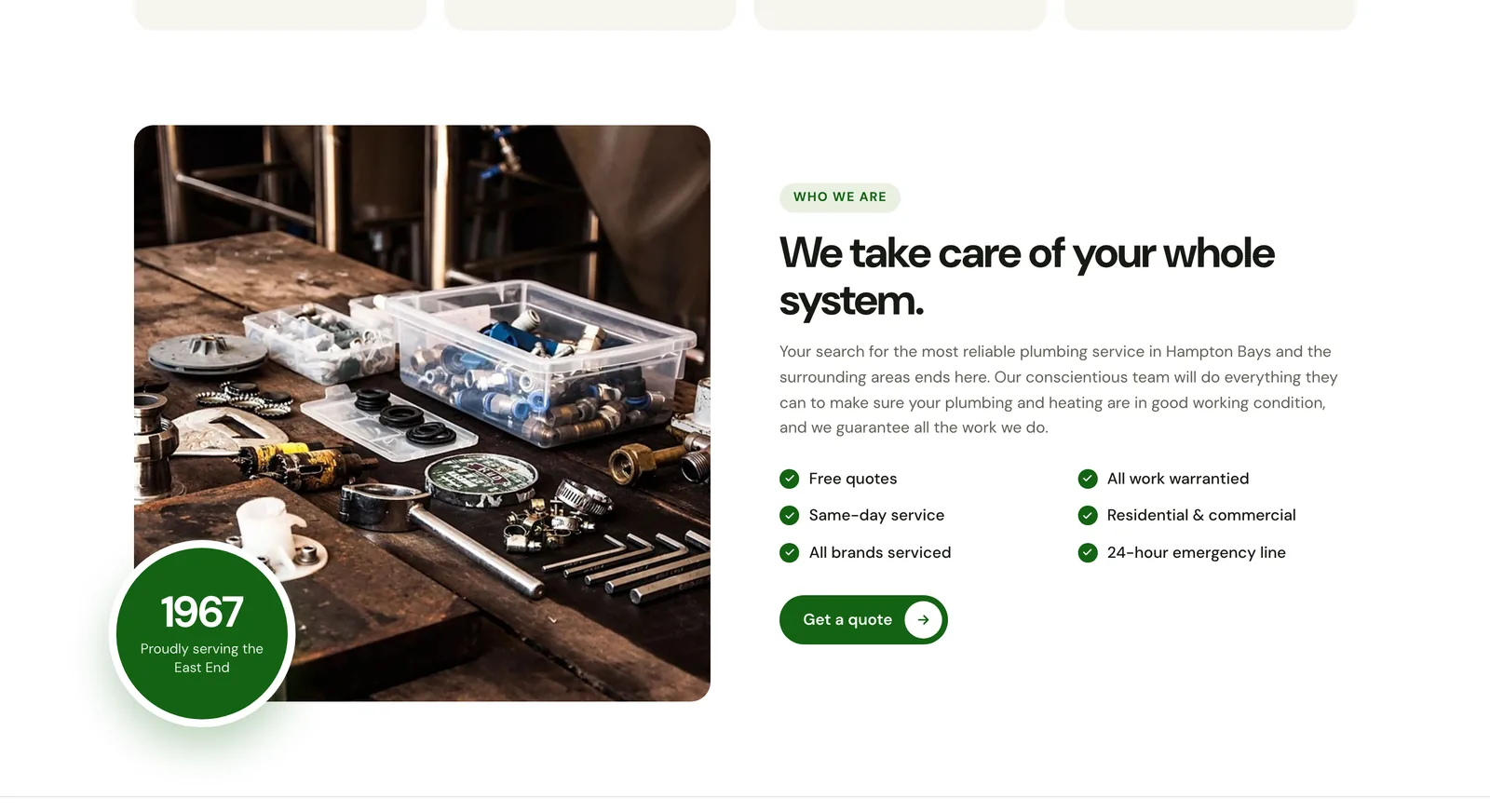 A section of the JP Mulvey Plumbing and Heating concept site.
