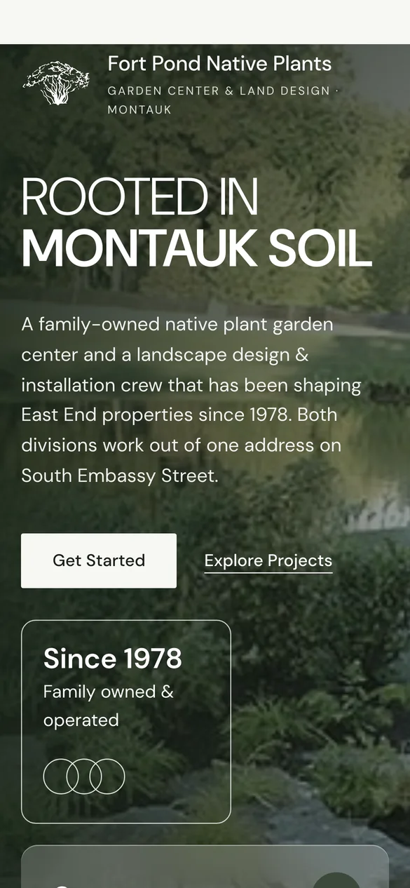 The Fort Pond Native Plants concept site on a phone.